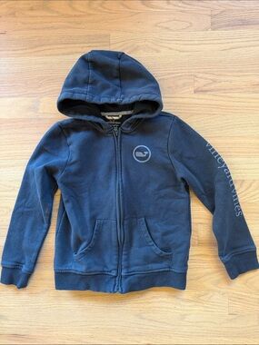 Vineyard Vines Boys Navy Full Zip Whale Logo Hoodie Sweatshirt Size 7
